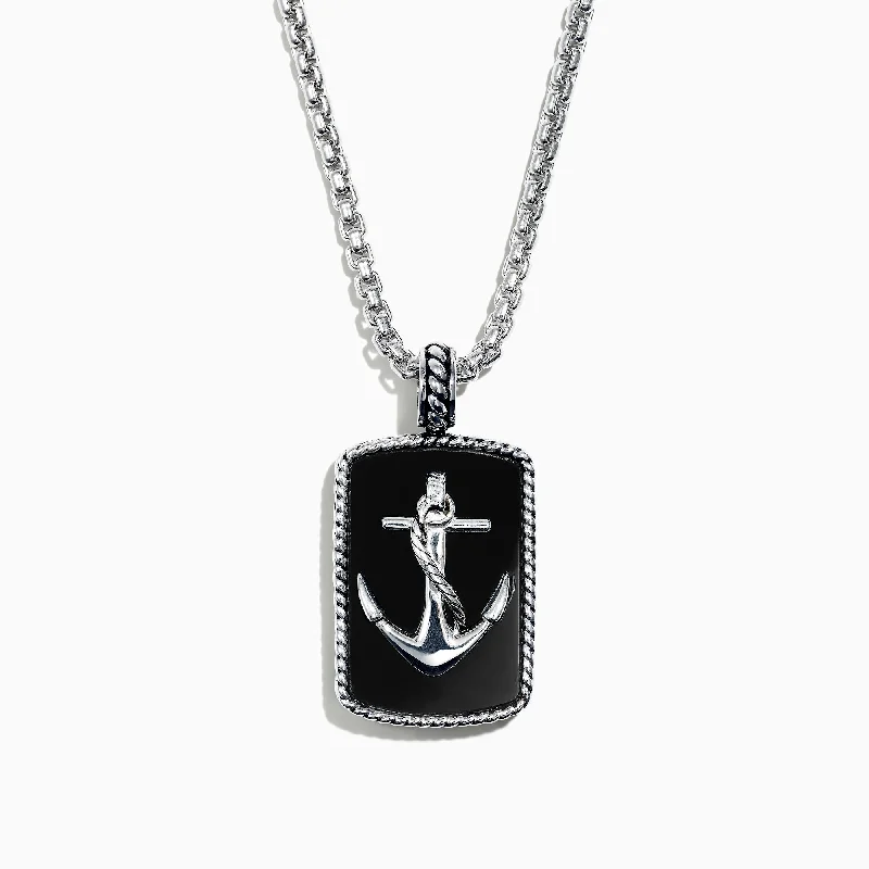 Unique Jewelry For Less – Shop The Sale Now Men's Sterling Silver Onyx Anchor Dog Tag Pendant, 18.85 TCW