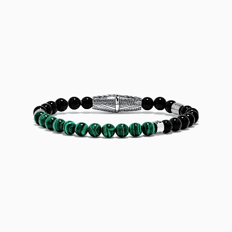 Exclusive Jewelry Sale – Shine For Less Men's Sterling Silver Beaded Onyx and Malachite Bracelet