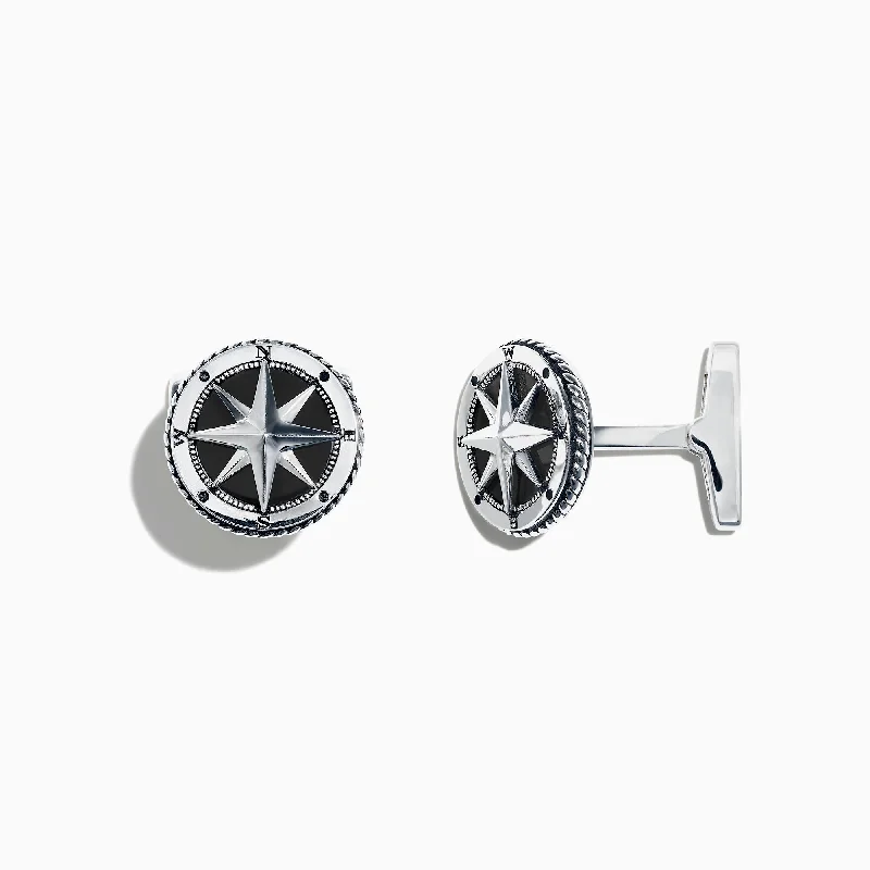 Jewelry Deals That Sparkle – Shop Today Men's Sterling Silver Onyx Compass Cufflinks, 6.00 TCW