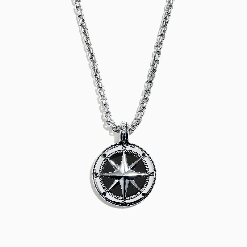 Big Discounts On Elegant Jewelry Collections Men's Sterling Silver Onyx Compass Pendant, 4.00 TCW