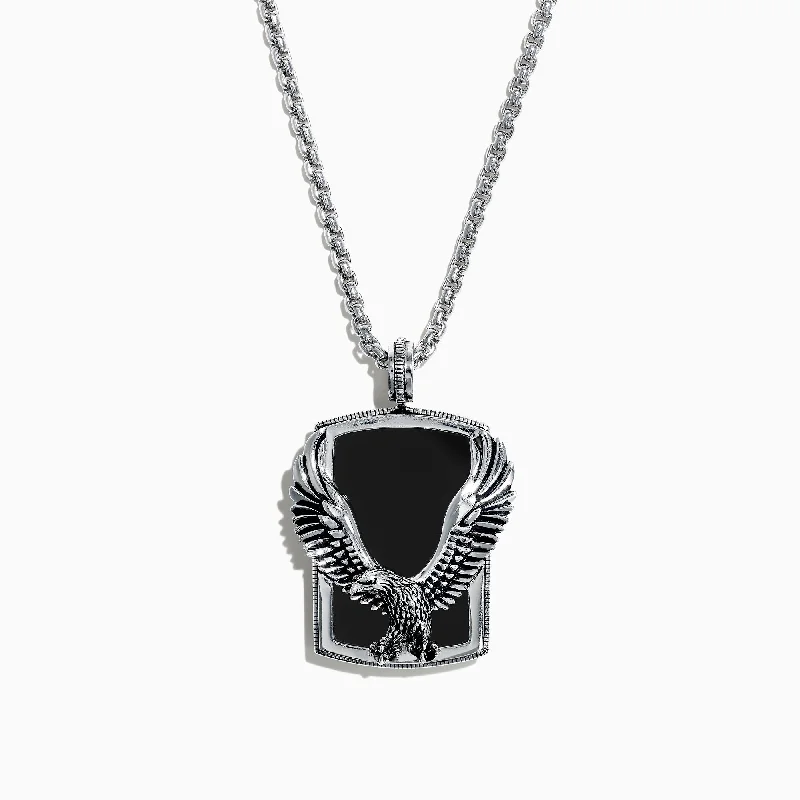 Must-Have Jewelry Pieces At Reduced Prices Men's Sterling Silver Onyx Dog Tag Pendant, 23.35 TCW