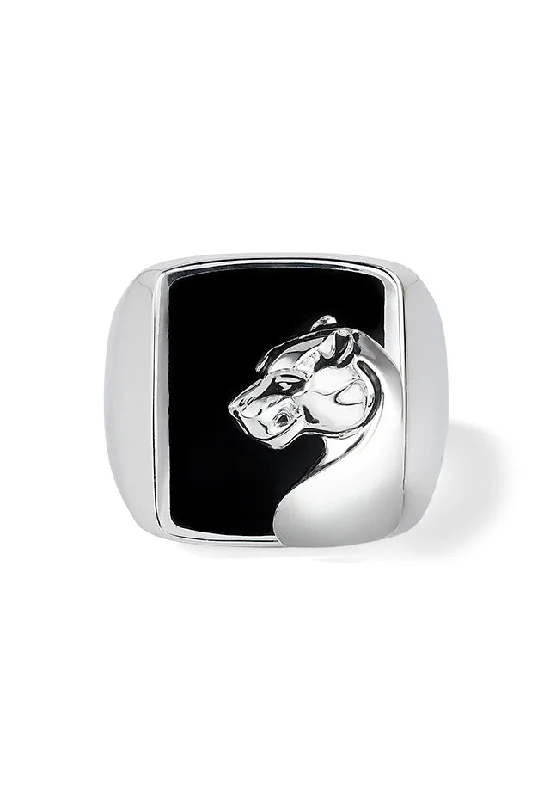 Exclusive Jewelry Markdowns – Limited-Time Offer Men's Sterling Silver Onyx Panther Ring, 7.90 TCW