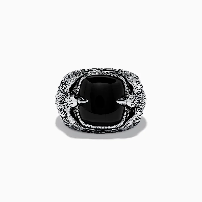 Fine Jewelry, Limited-Time Offers Available Men's Sterling Silver Double Eagle Onyx Ring, 10.05 TCW