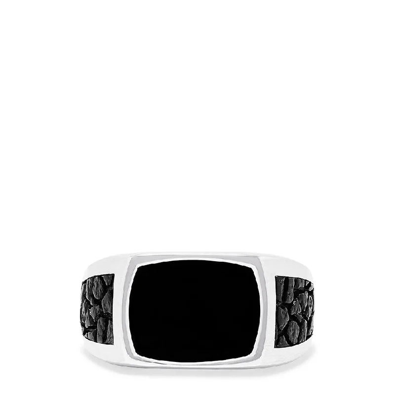 Classic And Modern Jewelry Styles On Sale Men's Sterling Silver Onyx Ring, 2.15 TCW