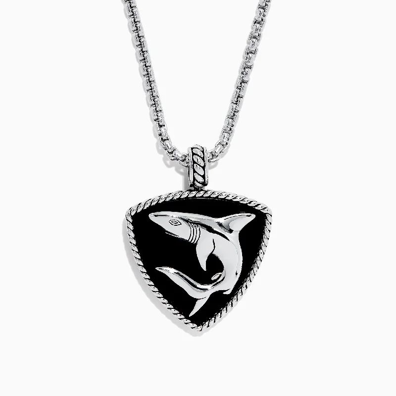 Sparkle On A Budget – Fine Jewelry For Less Men's Sterling Silver Onyx Shark Pendant, 11.50 TCW