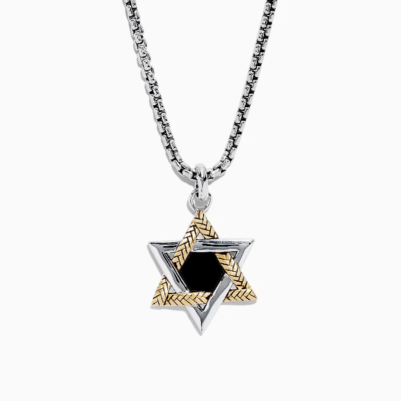 Timeless Elegance, Temporary Discounts – Act Fast Men's Sterling Silver Onyx Star of David Pendant, 0.60 TW