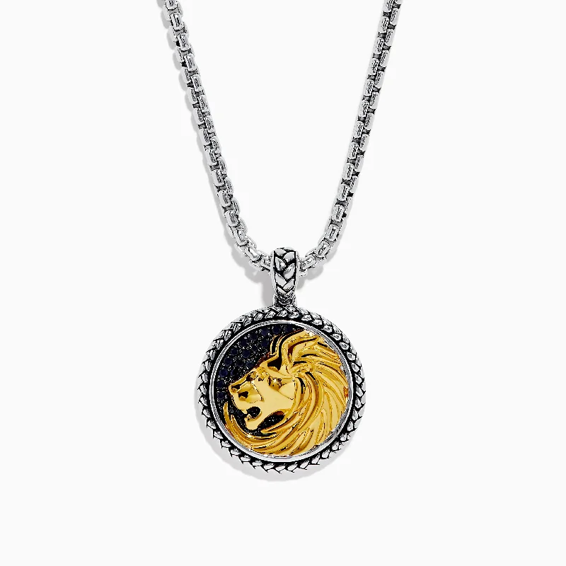 Stunning Statement Jewelry, Unbeatable Discounts Men's Sterling Silver Sapphire and Yellow Gold Plated Lion Pendant