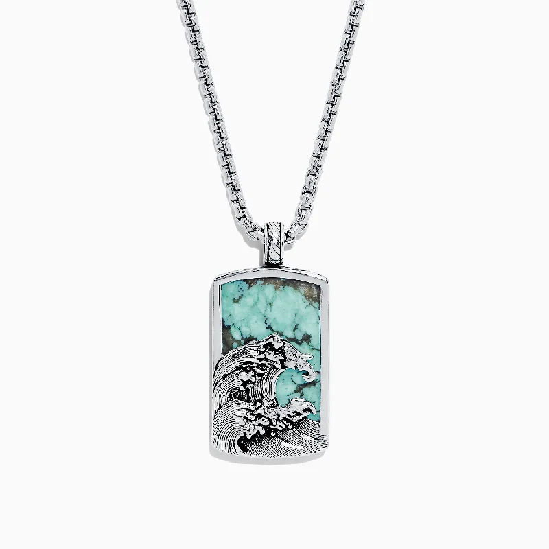 Last Chance To Shop High-End Jewelry At Markdown Prices Men's Sterling Silver Turquoise Wave Pendant, 10.50 TCW