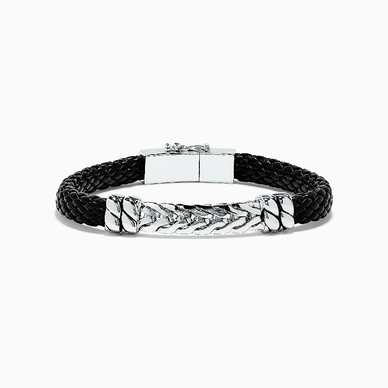 Huge Savings On Premium Jewelry Styles Men's Sterling Silver Woven Leather Bracelet