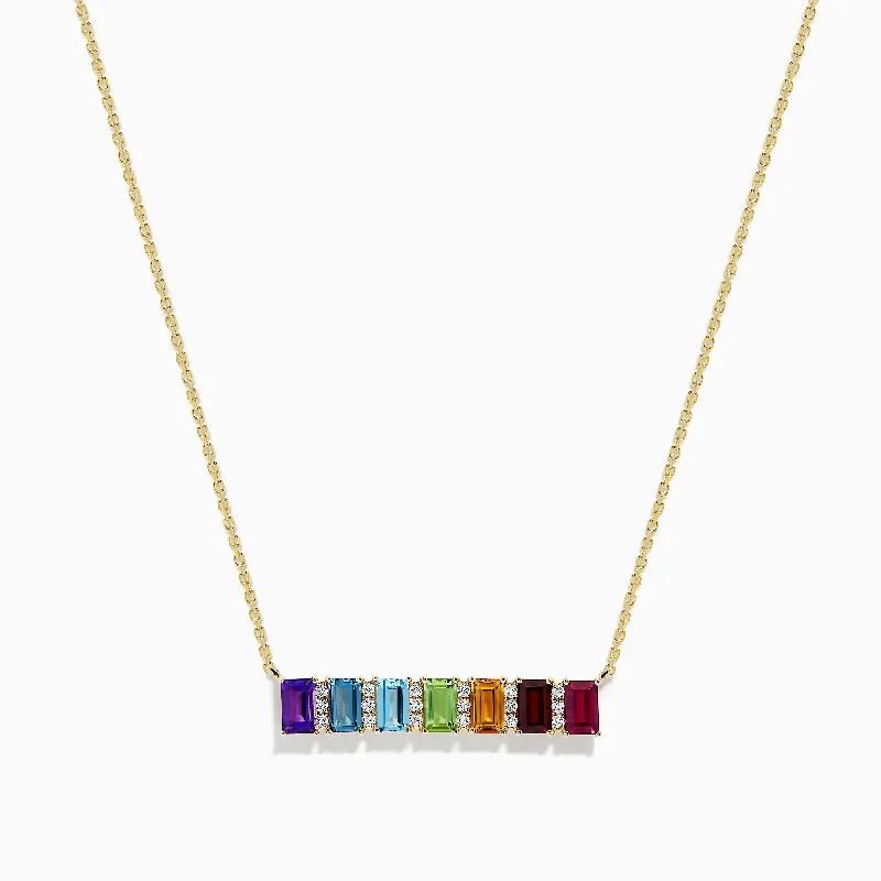 Final Call For Exquisite Jewelry At Reduced Rates Mosaic 14K Yellow Gold Multi Gemstone and Diamond Necklace, 2.83 TCW