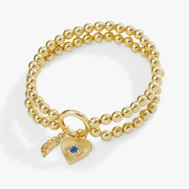 Don't Miss These Dazzling Jewelry Discounts Evil Eye + Feather Double Stretch Bracelet