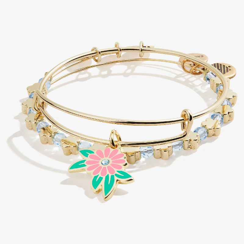 Upgrade Your Jewelry Collection For Less Flower Charm Bangle Bracelets, Set of 2