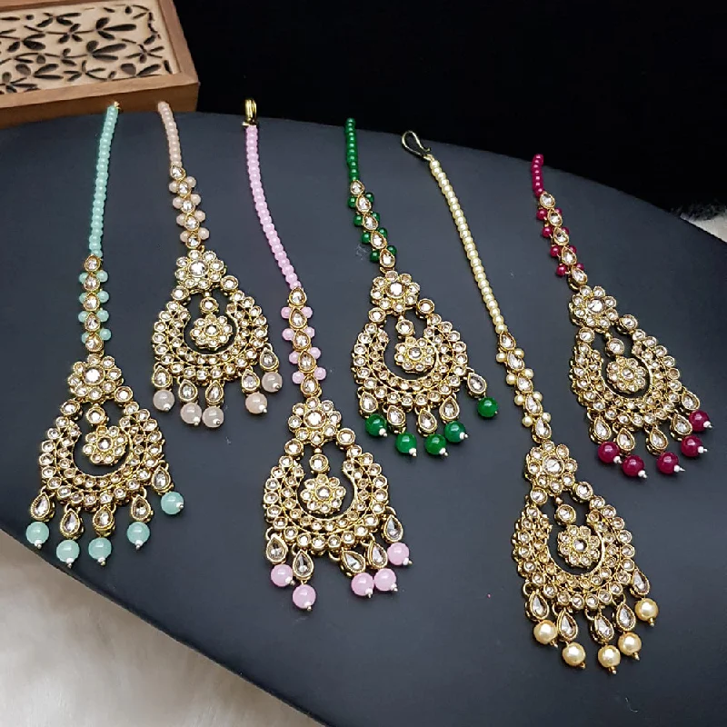 Must-Have Jewelry Pieces At Reduced Prices JCM Gold plated Crystal Stone Maangtikka ( Piece 1 Only )