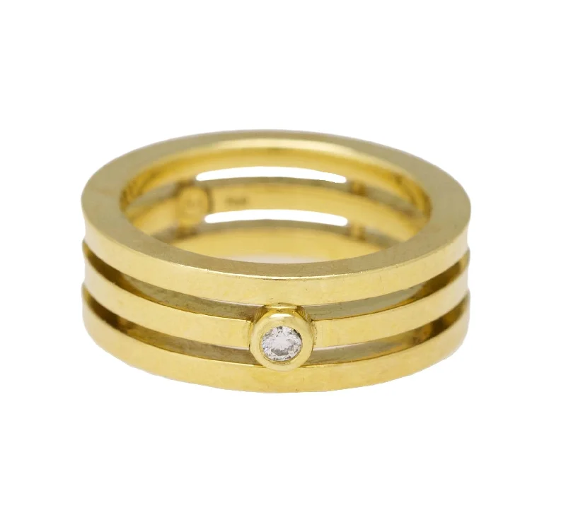 Bestselling Jewelry At Special Promotional Rates Ladies Movado 18K 750 Yellow Gold 0.05 CT Diamond 3-Row Stacked Band Ring