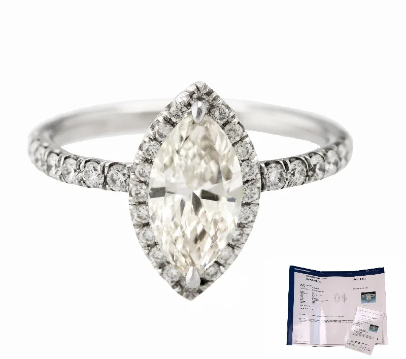 Exclusive Jewelry Sale – Grab Timeless Pieces Now Platinum 1.04 CT I-J SI1 Marquise Brilliant Diamond Halo Engagement Ring EGL