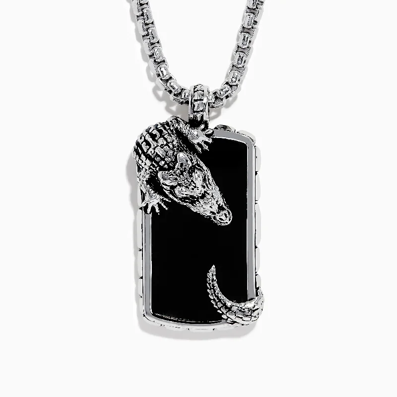 Make Your Outfit Shine With Discounted Jewelry Men's 925 Sterling Silver Onyx Crocodile Pendant