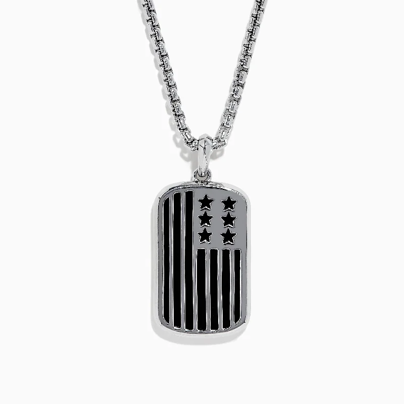 The Perfect Accessory For Less – Jewelry Sale Live Men's 925 Sterling Silver Onyx Flag Dog Tag Pendant