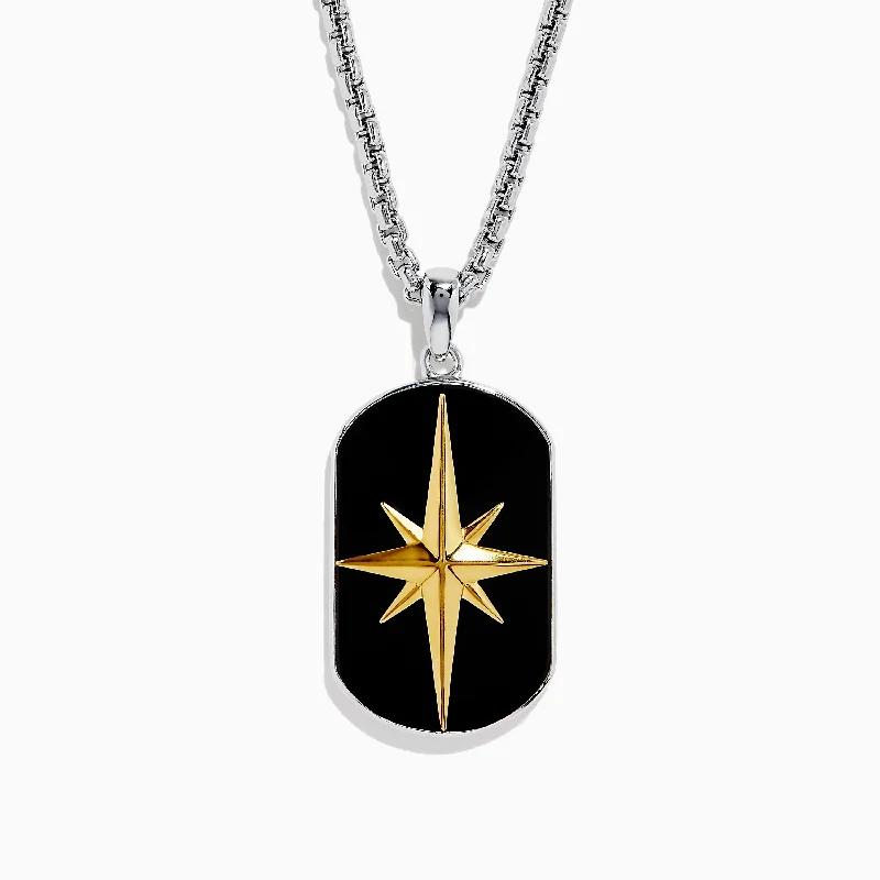 Classic And Modern Jewelry Styles On Sale Men's 925 Sterling Silver Onyx Star Dog Tag Pendant