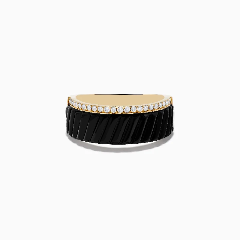 Everyday Jewelry Essentials Now On Sale Men's Eclipse14K Yellow Gold Onyx and Diamond Band Ring