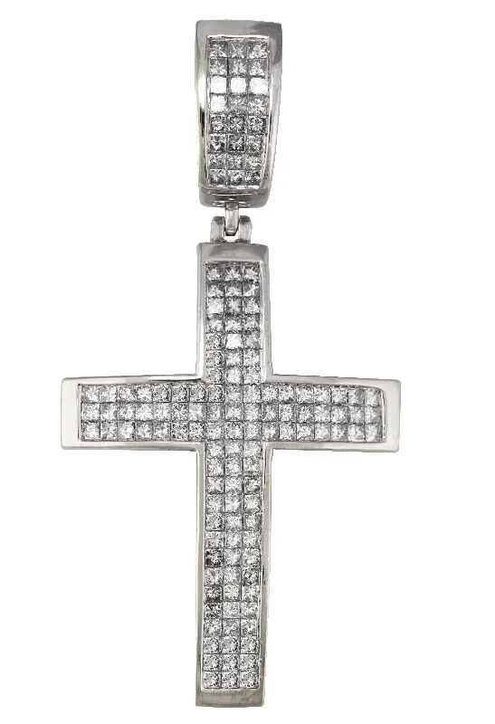 Shop Jewelry That Shines Without The High Price Men's Large 14K White Gold 4.38ctw Princess Cut Diamond Cross Crucifix Pendant