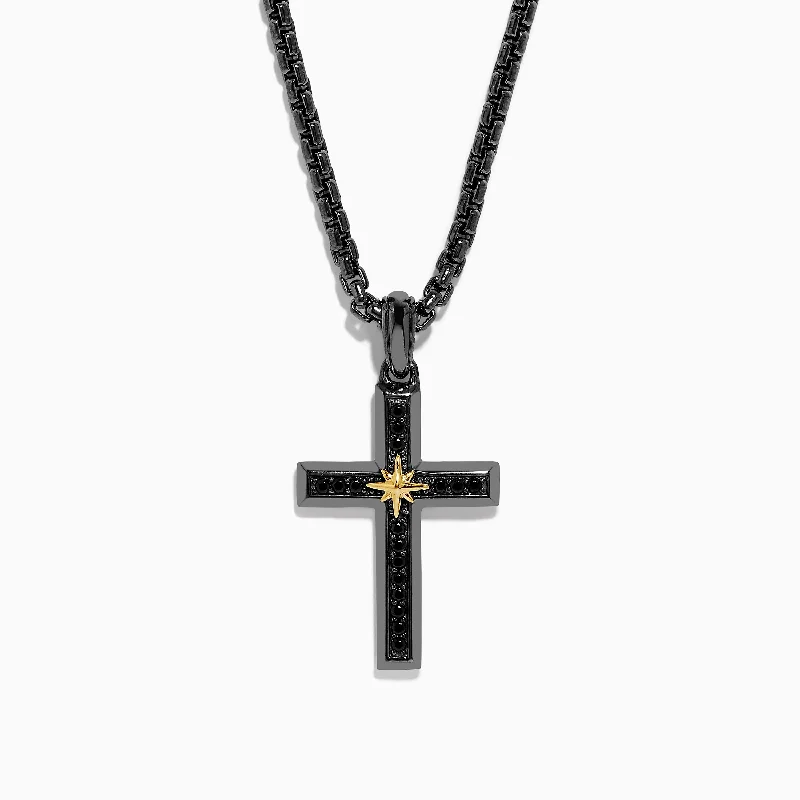 Premium Jewelry, Premium Discounts – Act Fast Men's Rhodium Sterling Silver and Yellow Gold Plated Spinel Cross Pendant