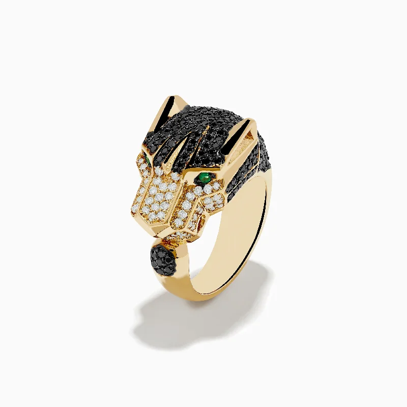 Elevate Your Jewelry Collection With Limited-Time Savings Men's Signature 14K Yellow Gold Diamond and Emerald Panther Ring