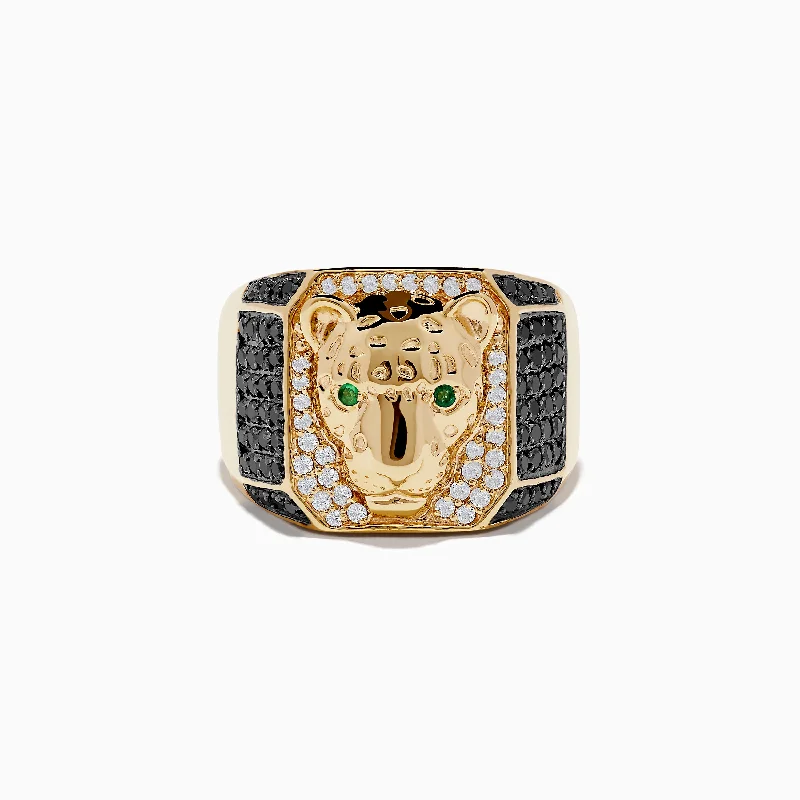 Luxury Handcrafted Jewelry For Elegant Looks Men's Signaure 14K Yellow Gold Diamond and Emerald Panther Ring