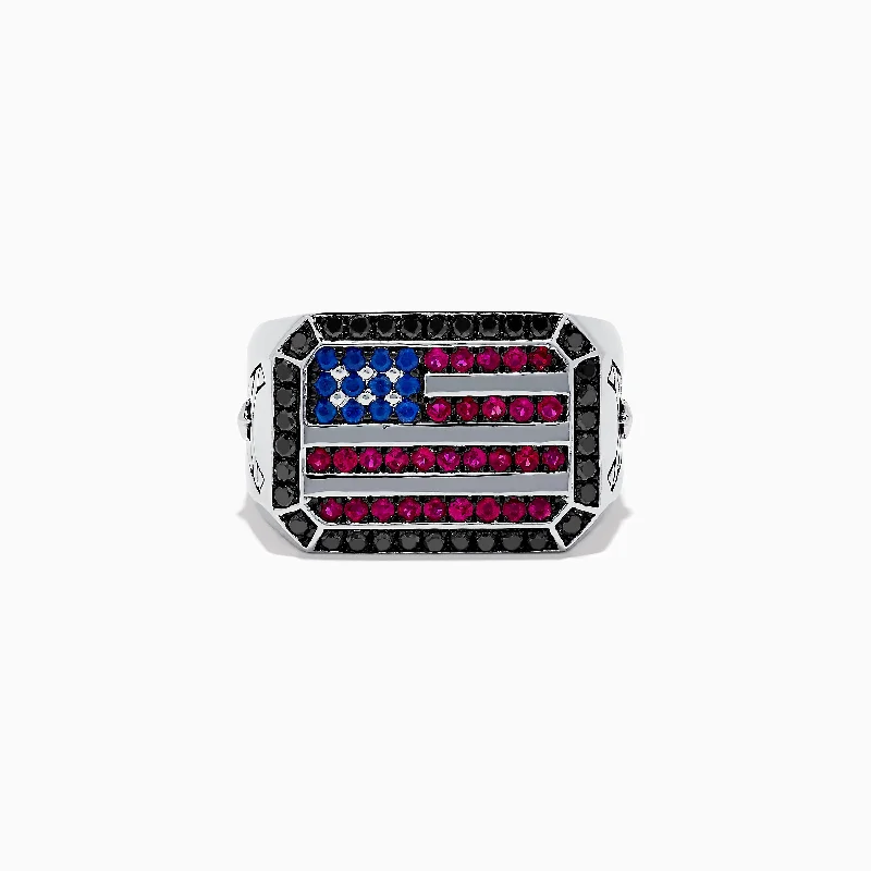 Huge Savings On Timeless Jewelry Collections Men's Sterling Silver Black Diamond, Ruby, Sapphire Air Force Ring