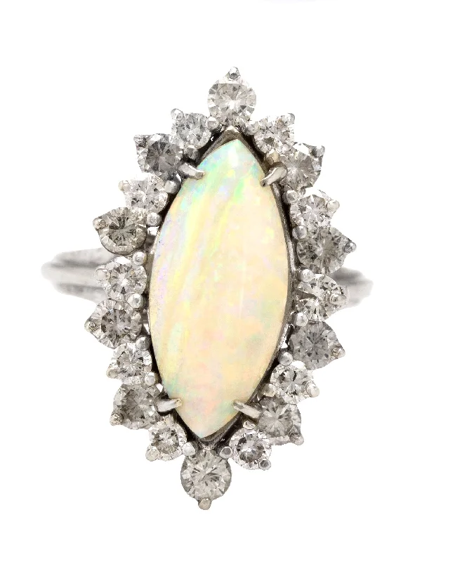 Holiday Jewelry Sale – Perfect Gifts At Great Prices Stunning Ladies Vintage Estate 18K White Gold 3 CTW Opal Diamond Cocktail Ring