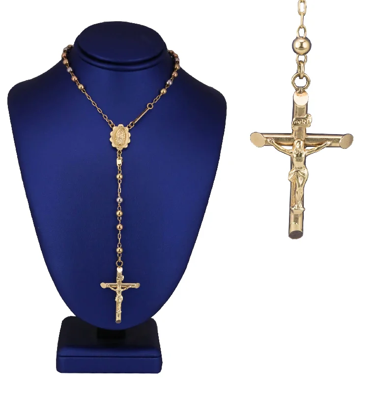 Save On Luxury Jewelry Pieces – Limited-Time Offers 14K Tri-Color Gold Virgin Mary Crucifix Tri Color Rosary 4mm Beaded Necklace