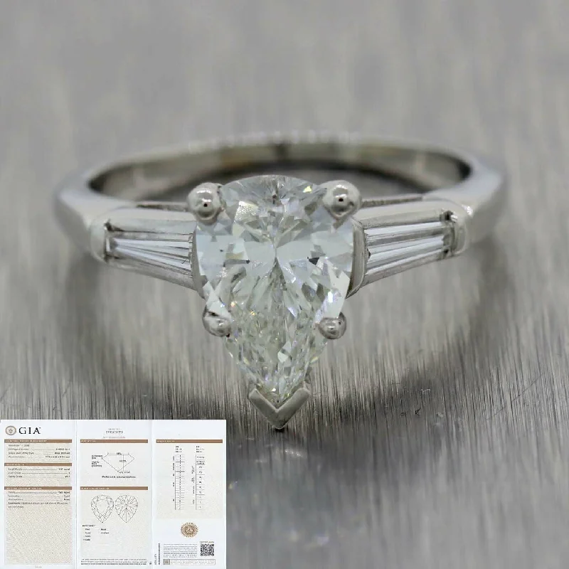 Sparkle On A Budget – Fine Jewelry For Less 1.51ct Pear Shape Platinum Tapered Baguette 1.61ctw GIA Diamond Engagement Ring